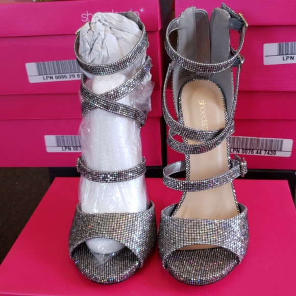 Silver Iridescent Strappy Sandals Heels Size 9 New - Picture 7 of 8